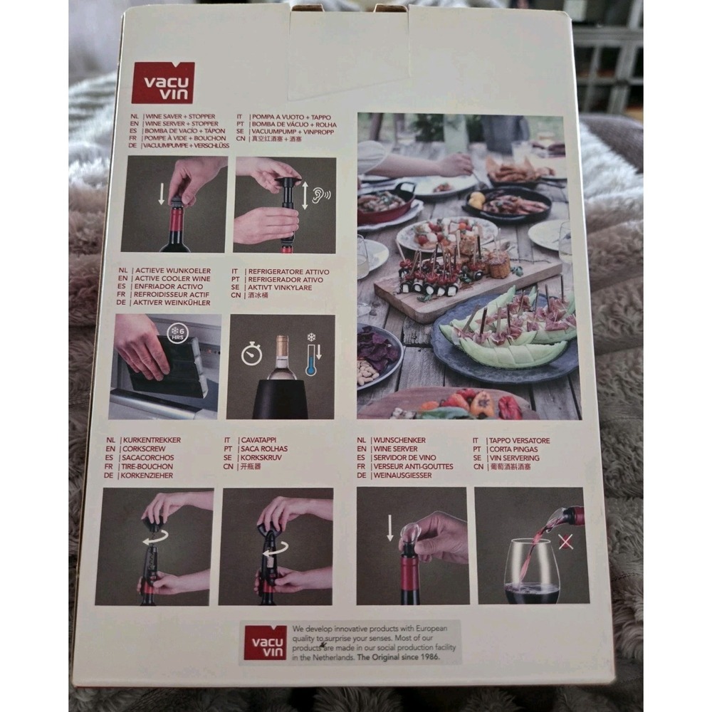 VACU VIN WINE SET ELEGANT 5 PIECE,COOLER SLEEVE, OPENER, VACUUM PUMP, STOPPERS - Picture 3 of 7